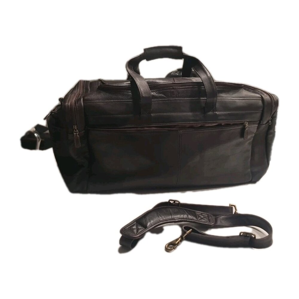 Mori Brown Leather Duffle Bag 24in Multi Pocket Colombian Leather #552